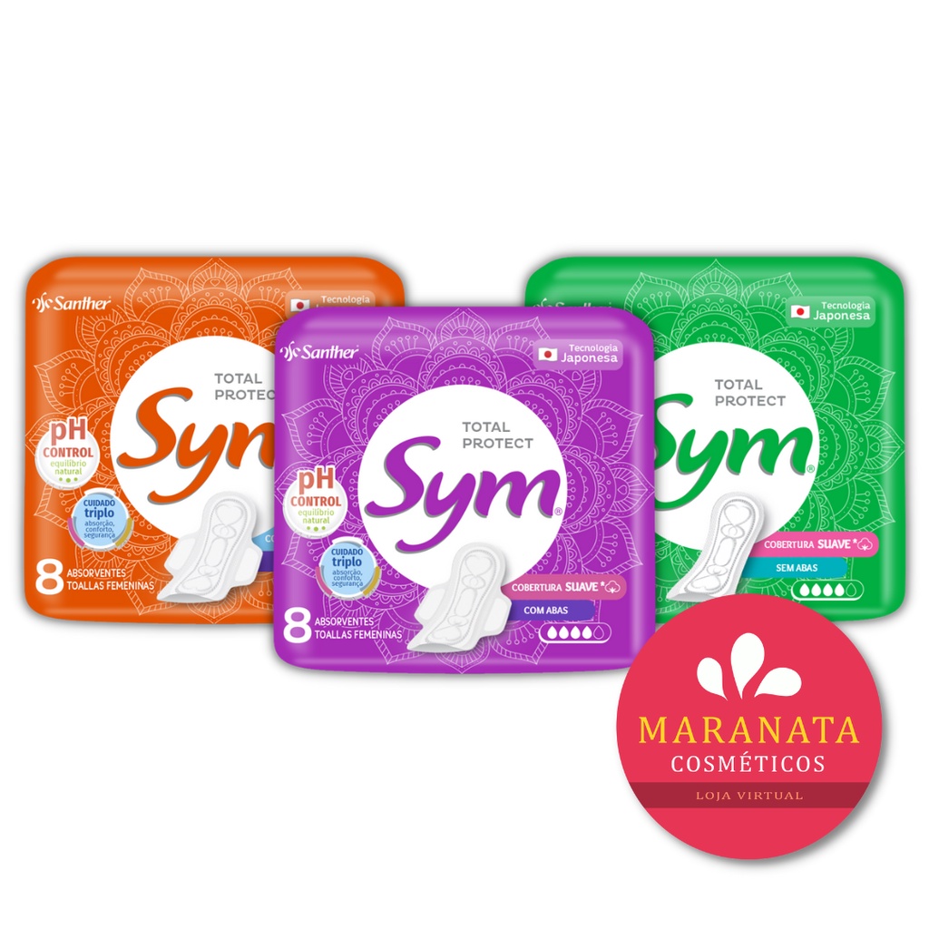 Absorvente Sym Seca ou Suave com Abas - Com 8un. | Shopee Brasil
