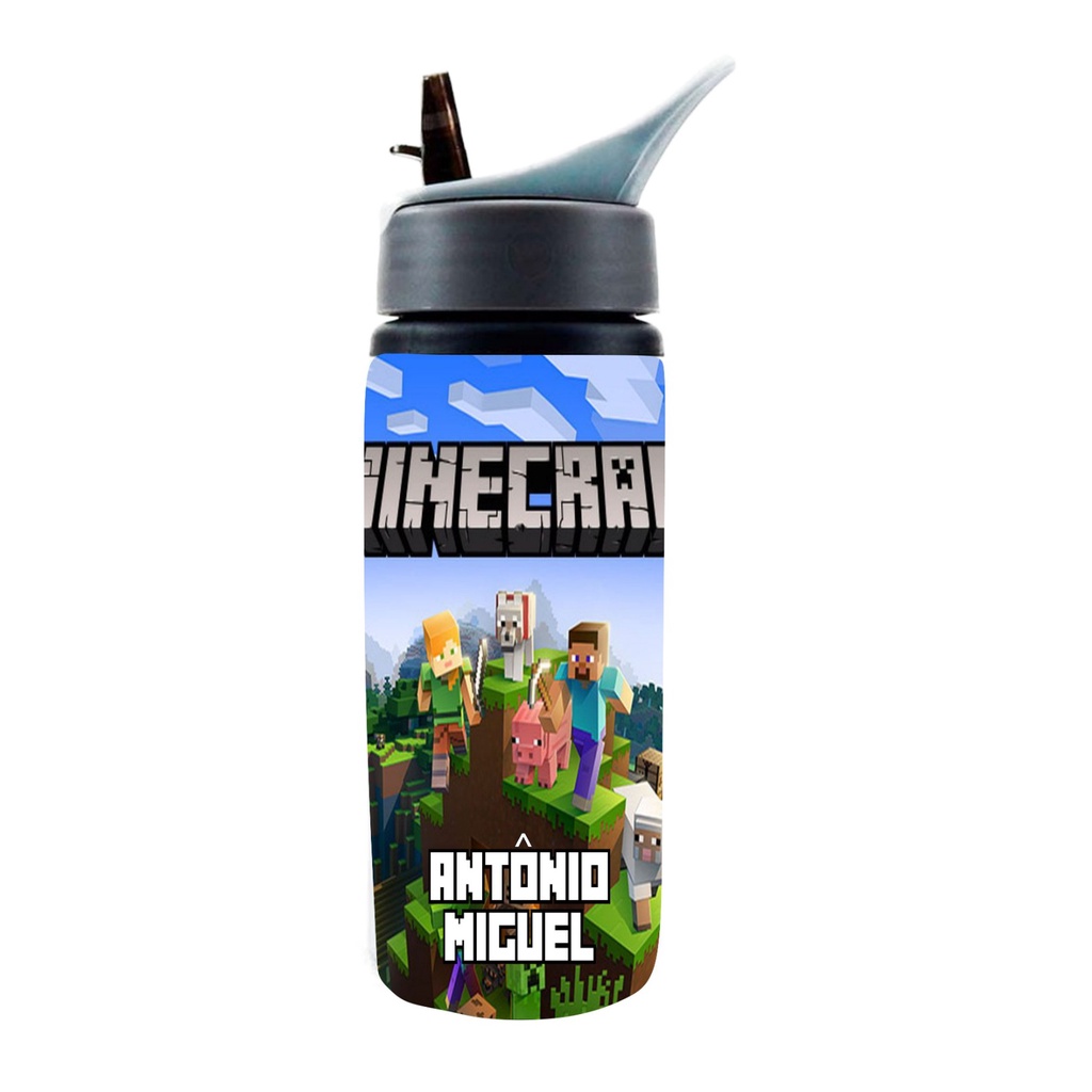 Garrafa Minecraft de alumínio personalizada com nome 600ml | Shopee Brasil