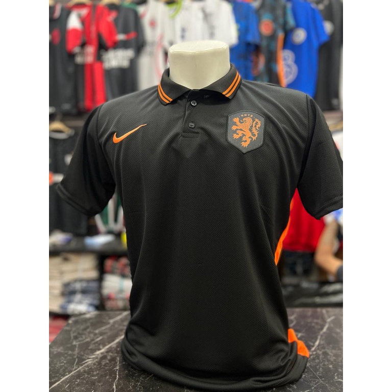 Camiseta de time polo preta Holanda 2021