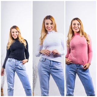 Kit 3 blusa feminina cacharrel com manga longa