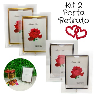 Kit 2 Porta Retratos 15x21 Rosé Gold Decoração Fotos Metal