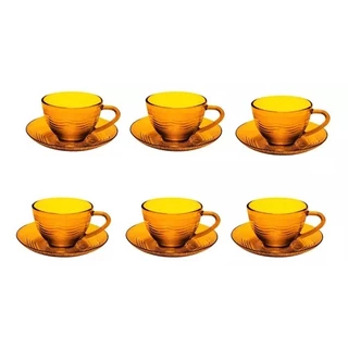 jogo de xícaras e pires de vidro grande 240 ML 12 peças para chá e café