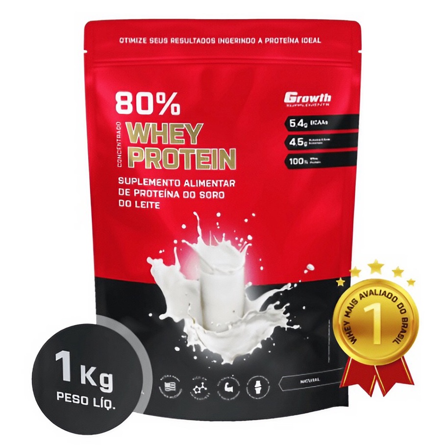 Whey Protein 80% Concentrado 1kg Original – Growth Supplements Envio Imediato