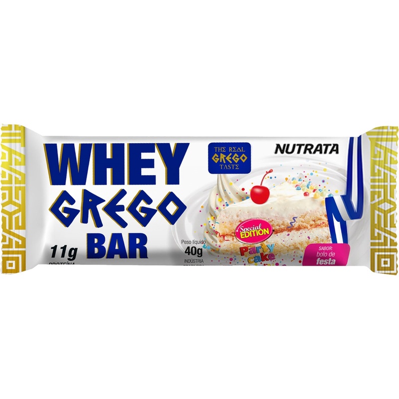 BARRA DE PROTEÍNA WHEY GREGO BOLO DE FESTA NUTRATA 40G