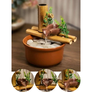 Fonte 2 quedas Decorativa De Mesa Agua Cascata de Bambu 19cm