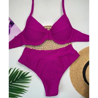 Hot Pants Anarruga Conjunto Biquíni Retrô Meia Taça com calcinha Hot Pant Asa delta gringo Texturizado