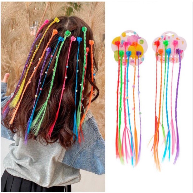 Kit 6 Presilhas com Tranças Cartela Coloridas Infantil Criança Decoração De Cabelo
