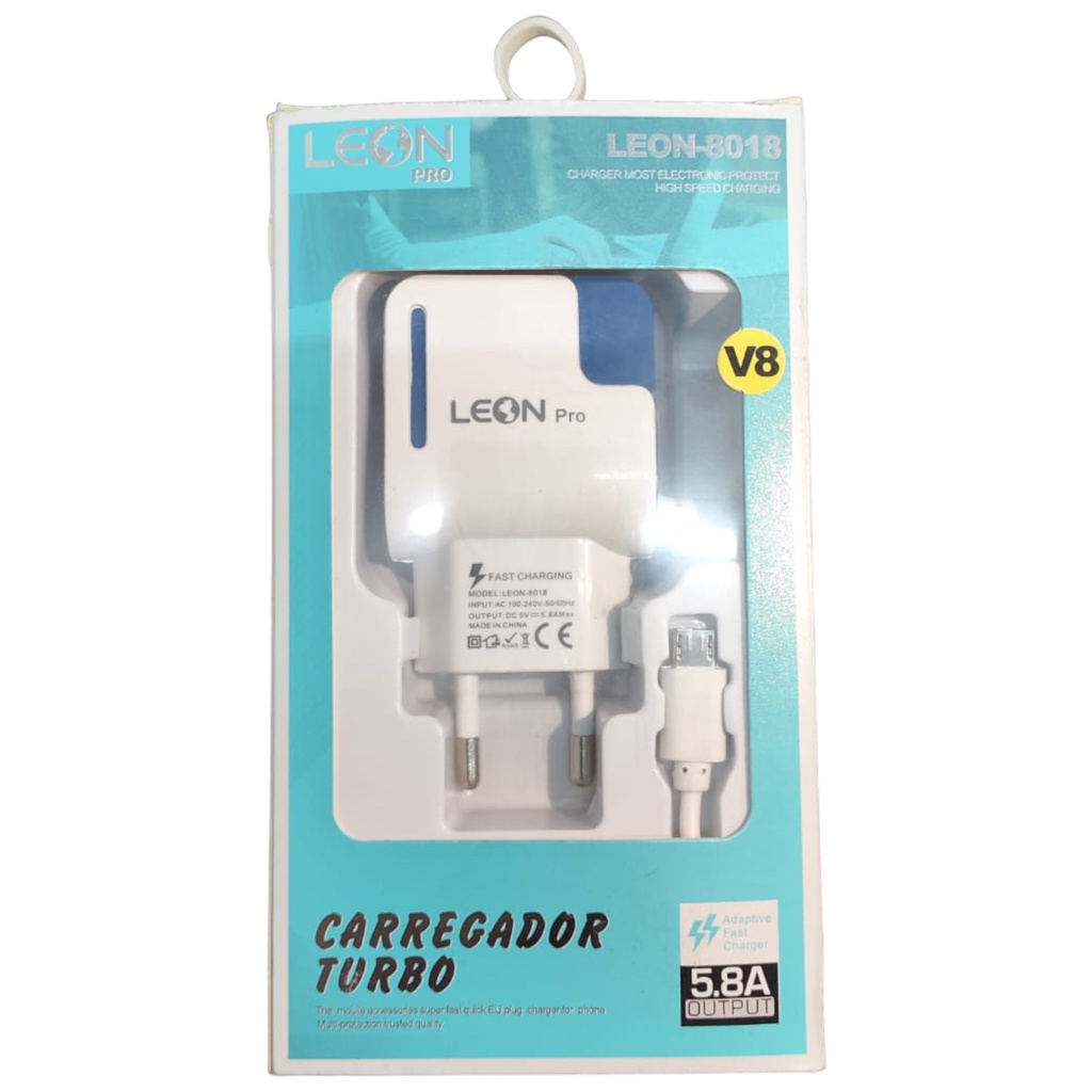 LEON GTS Carregador de Celular com 2 Entradas e 1 Cabo Micro V8 Embutido 5.8A LEON-8018