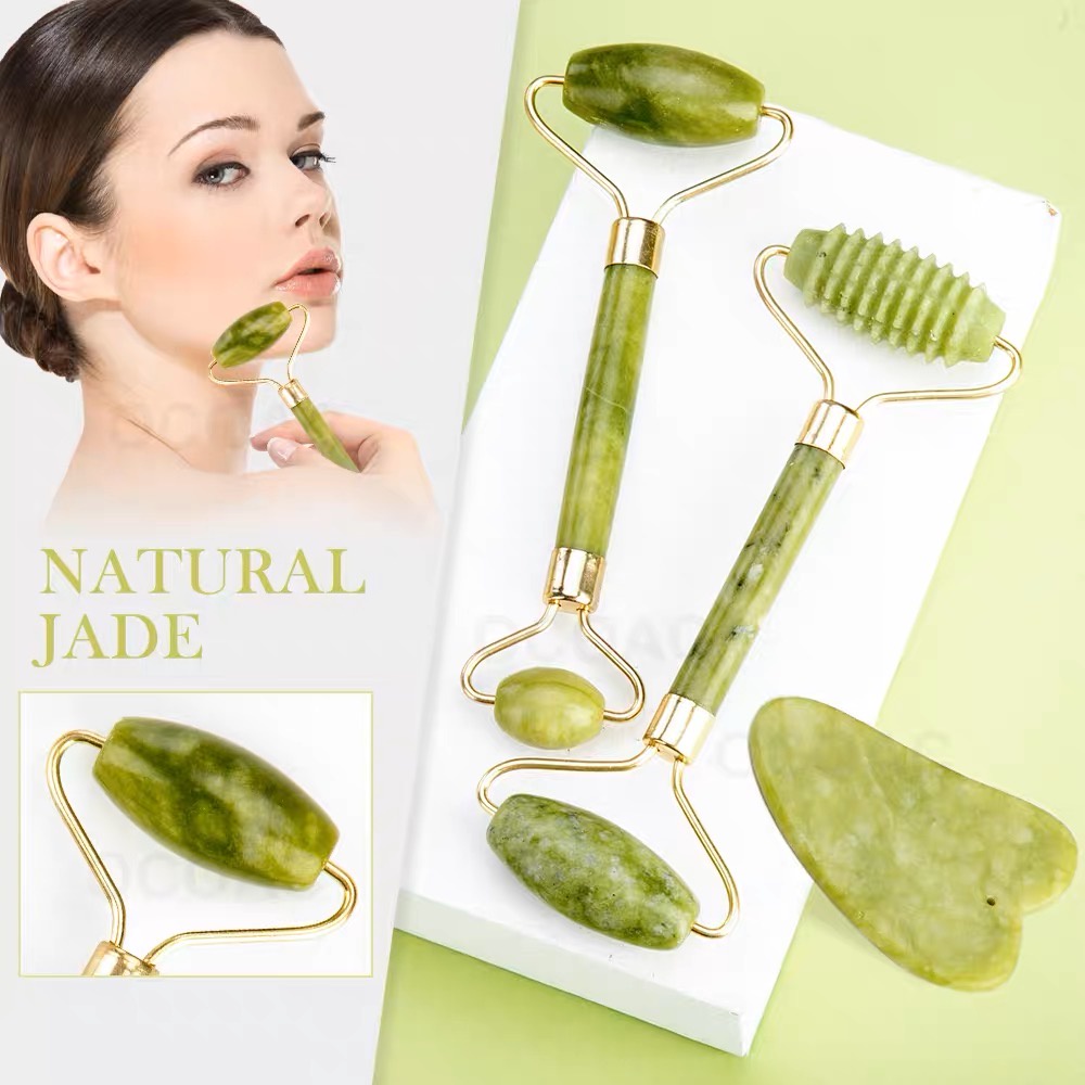 Rolo Pedra de Jade Placa Gua Sha Massagem Facial Anti Ruga