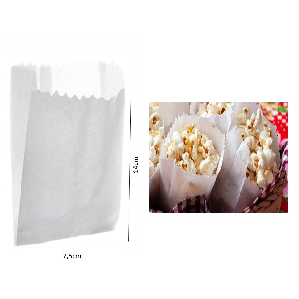 500 Saco Pequeno Papel Branco Saquinho Para Pipoca-500 Unidades.