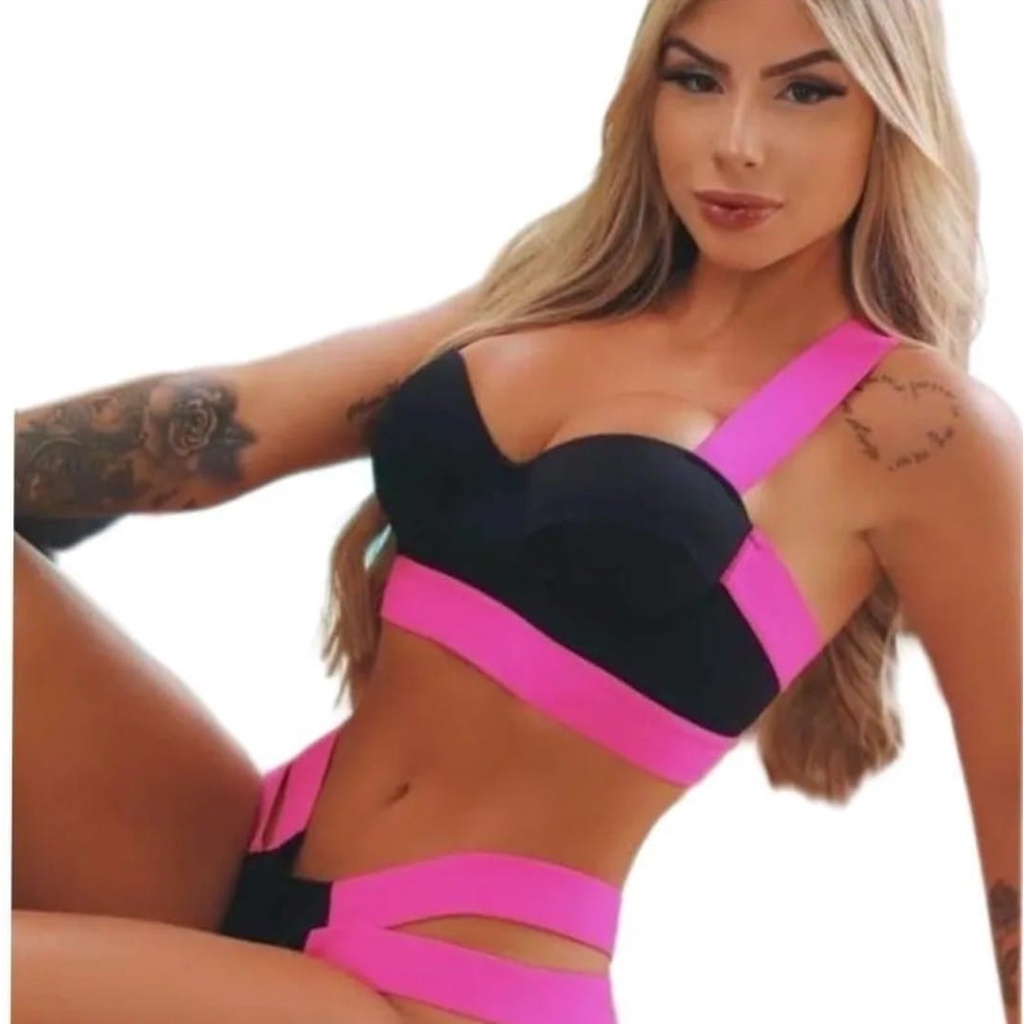 Biquíni Com Bojo Luxo Neon Elástico Tendência Blogueira Queima de Estoque Liquidação