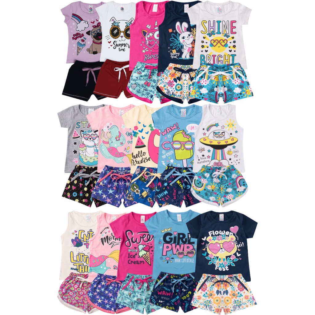 Kit 12 Peças Roupas Infantil Menina Luxo Verão Conjunto Criança ...