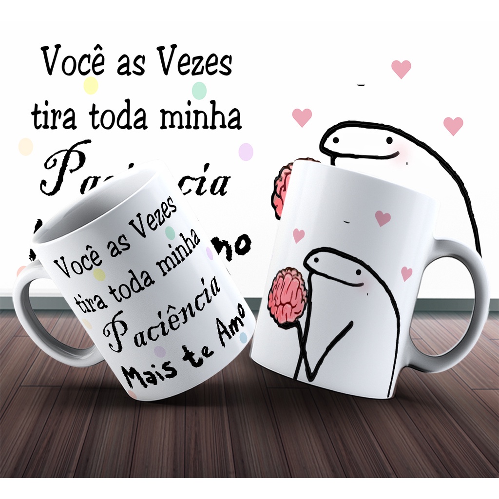 Caneca Paciência Flork Meme 325 Ml De Porcelana Com Caixinha