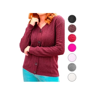 Casaco Blusa de Frio em Tricot, Lã Básico com Botões, Inverno 2023