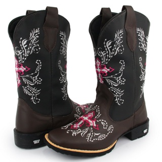 Bota Feminina Country Cano Longo Texas Gold Bordada Rosa Ref:10000
