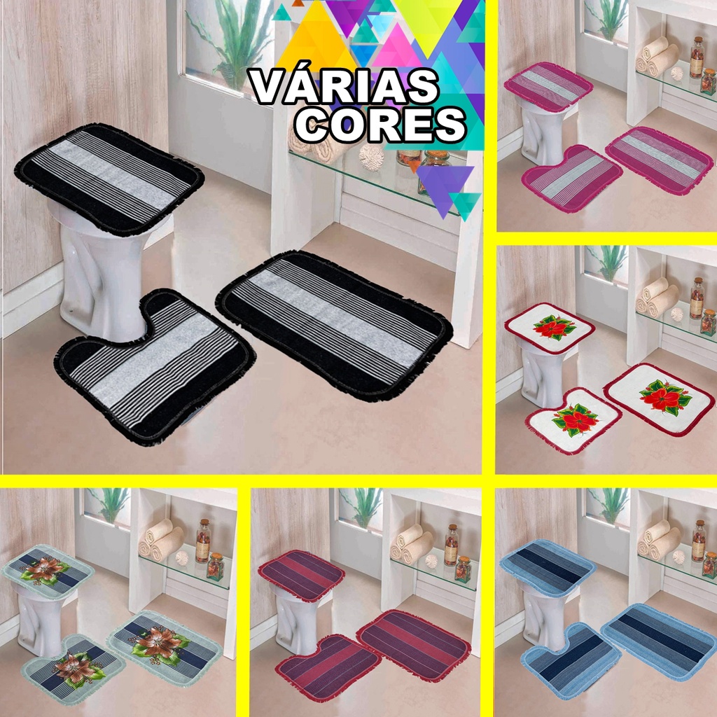 Jogo De Tapete De Banheiro 3 Peças Kit Tapete Banheiro Tear Estampado Ótimo Material
