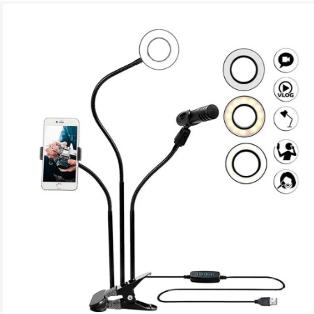 Ring Light Mesa Live Stream Com Suporte Para Microfone