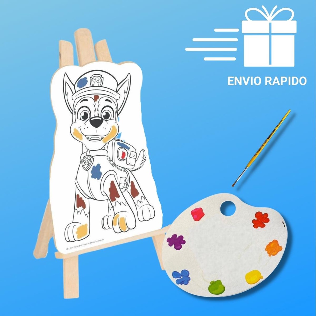 Kit pintura infantil patrulha canina 13 peças cavelete telas