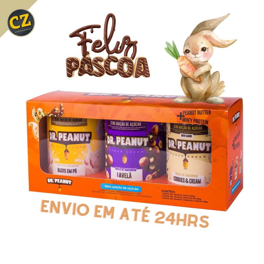 Display Pasta Dr Peanut - 3 Sabores (250g Cada) com Whey Protein