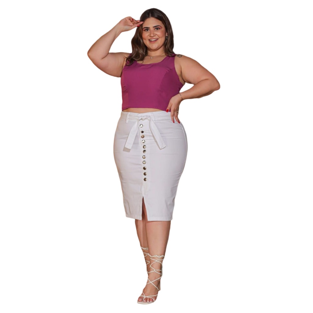 Saia Godê em Tricoline Branca Plus Size