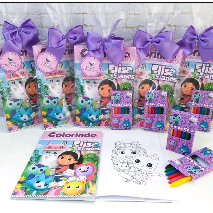 5 Kits Lembrancinha de aniversário para Colorir Livrinho Infantil + giz ...