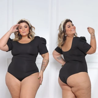 Body Feminino Plus Size Manga Princesa Manga Curta Manga Bufante Bodi Curve Suplex