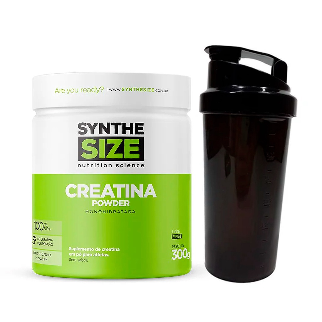 Creatina Powder Monohidratada 300g Synthesize Coqueteleira Preta