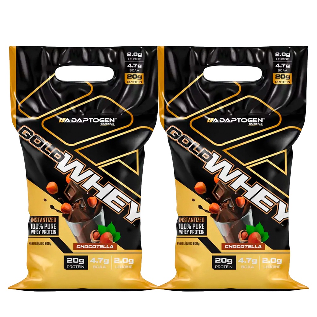 Kit com 2 Gold Whey 100% Chocotella Adaptogen Science 900g