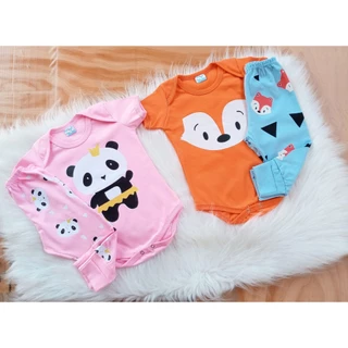 Conjunto de Bebê Body Manga Curta + Calça Mijão Com Vira Pé Kit C/ 2 Peças Menina e Menino100% Algodão ( P M G)