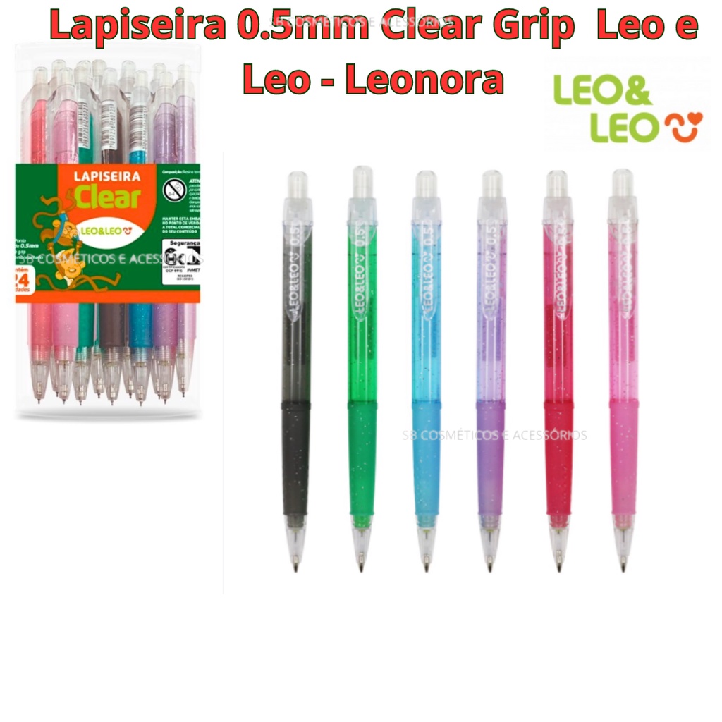 Lapiseira Clear Glitter Leo e Leo c/ Grip Emborrachado - 0.5mm/0.7mm ...