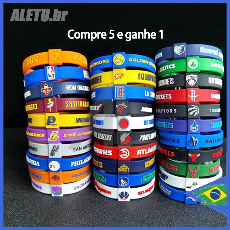 (Compre cinco e ganhe um) Esportiva De Pulseira Silicone /Pulseira de Silicone Ajustável Estampa NBA