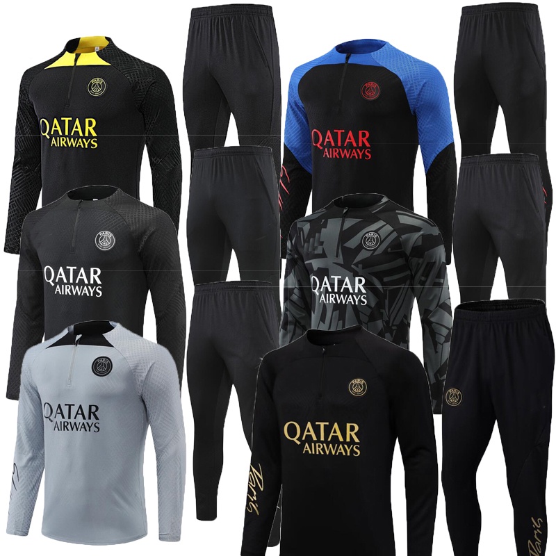 Alta Qualidade 2022 2023 PS Roupa De Treino De Futebol PL Messi Neymar Meio Zíper Calça De Bolso Com