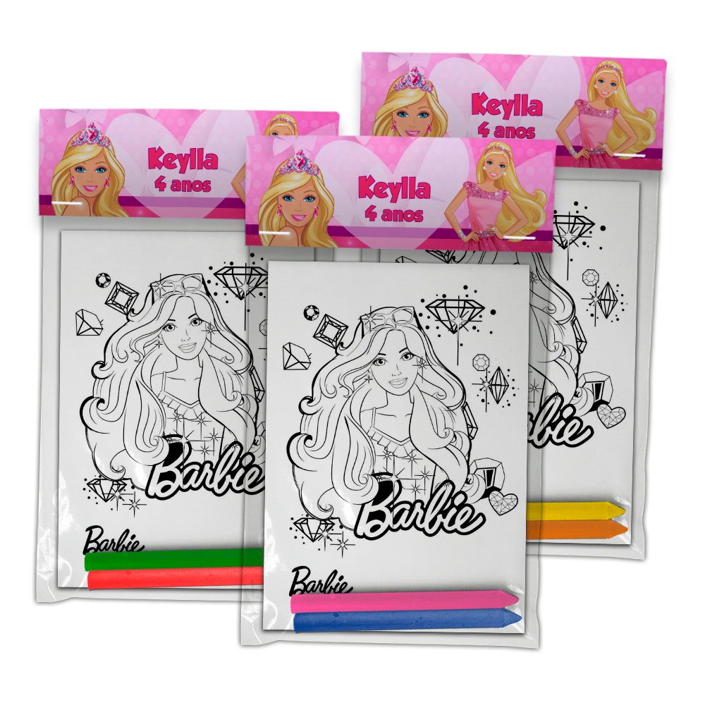 20 Unidades Kit Colorir Giz De Cera Lembrancinha Infantil Tema Feminino Menina Barbie Outros