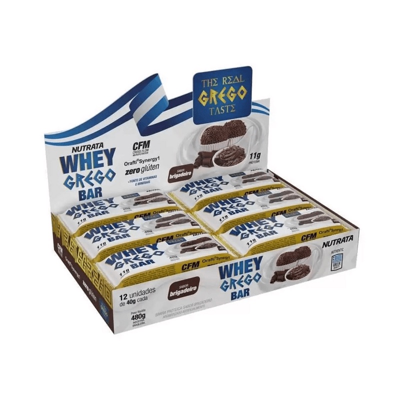 BARRA DE PROTEÍNA WHEY GREGO BRIGADEIRO NUTRATA (CX C/ 12 UN DE 40G)