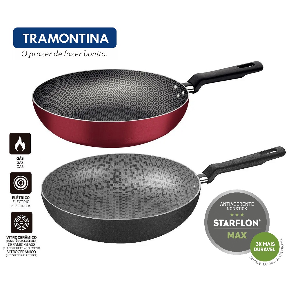 Frigideira Funda Antiaderente Teflon 24cm 2,2l Tramontina - Woks -  AliExpress