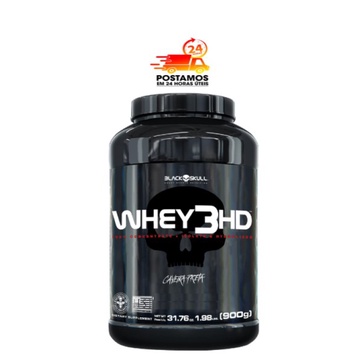 Whey Protein 3HD Black Skull (Caveira Preta) – 900g – Rende 22 doses – Proteína Isolada, Concentrado e Hidrolisado