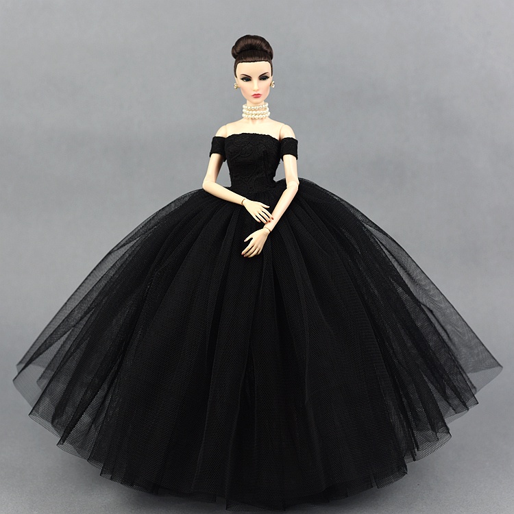 Vestido preto para boneca barbie, peça única, vestidos de noite
