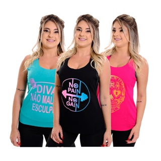 Kit 3 Regatas Feminina Academia Blusinha Academia Regata Fitness
