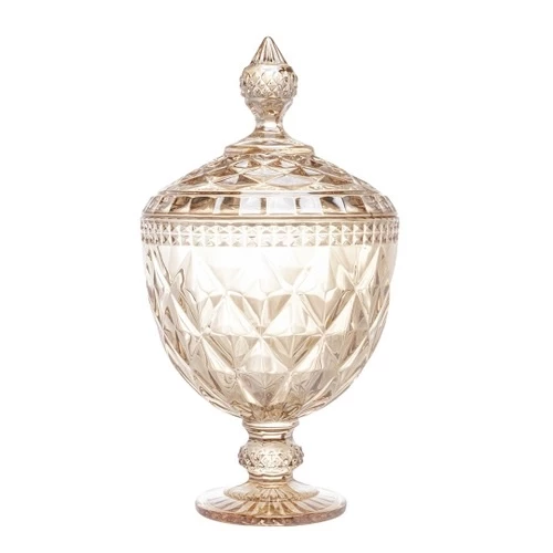 Potiche Decorativo de Cristal Diamond Âmbar Tamanhos Lyor