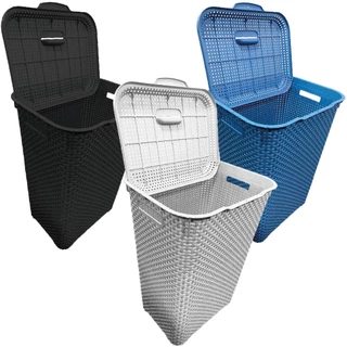 Cesto Para Roupa Suja Retangular 72 Litros Rattan Com Tampa Multiuso Flexível Organizador Brinquedos Lavanderia Quarto