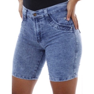 Shorts Jeans Para Mulheres Rasgadas No Meio Rio Médio Elástico