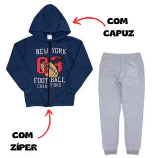Conjunto Moletom Infantil Menino Capuz E Zíper roupa infantil Roupa de frio 4 ao 14