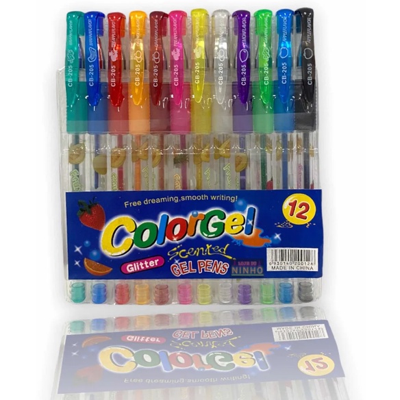 Kit 12 Canetas de Gel Glitter Perfumadas escolar
