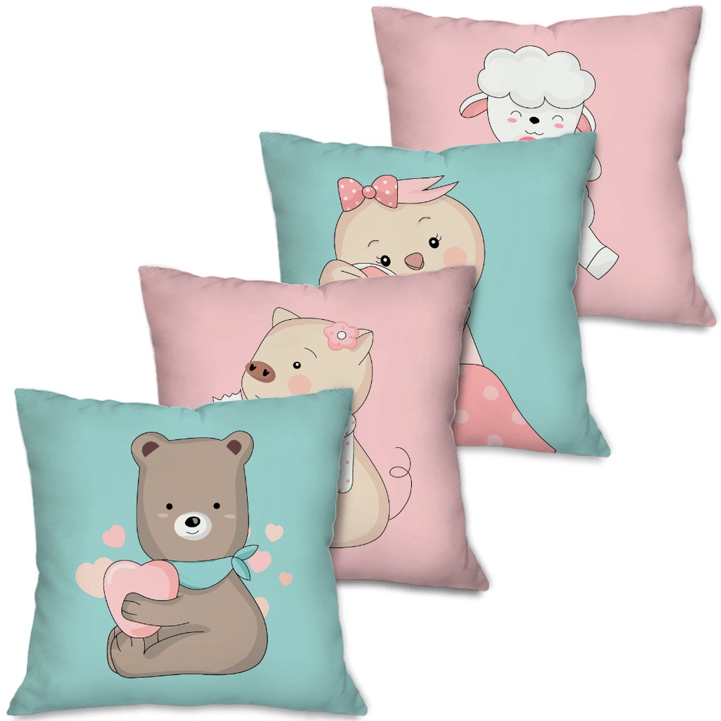 Kit com 4 Capas para Almofadas Decorativas Infantil Ursinhos Fofos
