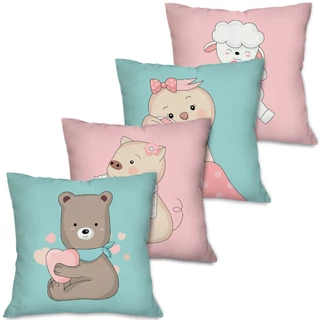 Kit com 4 Capas para Almofadas Decorativas Infantil Ursinhos Fofos