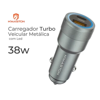 Carregador TURBO Veicular Metálica 38w com Led /Qualidade e Segurança / USB padrão - USC tipo C / H'maston L07
