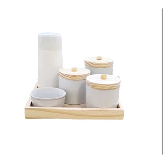 Kit Higiene Bebê Porcelana Menino Menina Potes Molhadeira Garrafa Térmica E Bandeja De Madeira Pinus Fundo Mdf. em Oferta na Shopee