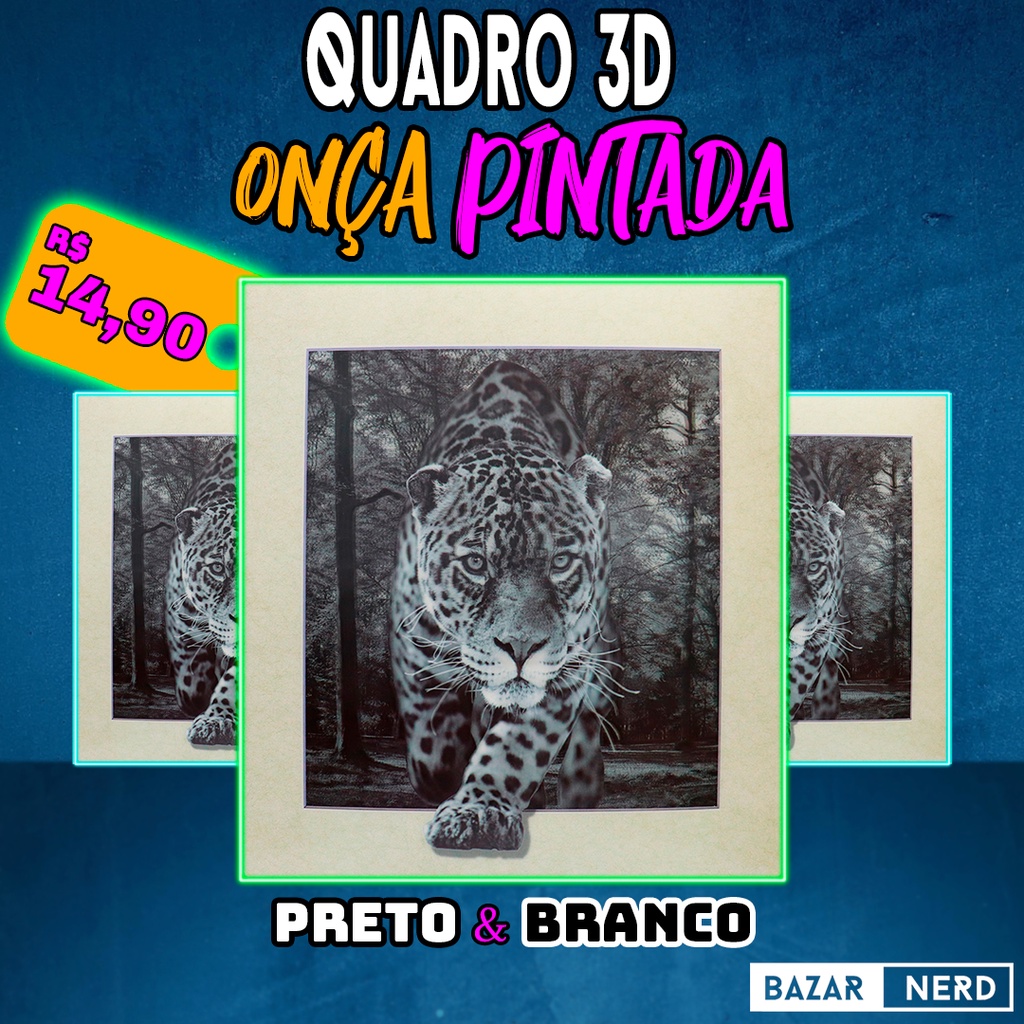 Quadro 3D Onça Pintada