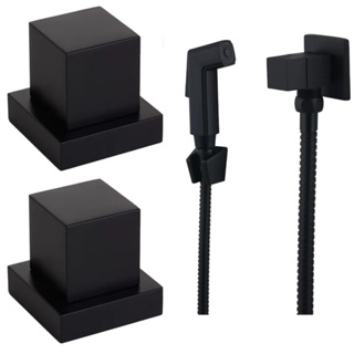 Ducha Higiênica Quadrada Preta + 2 Acabamento Quadrado Preto