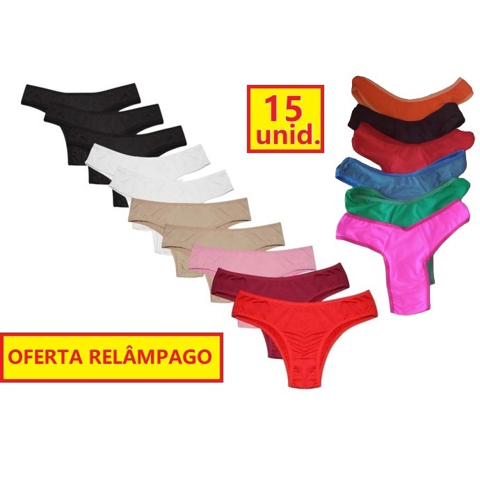 Kit 15 calcinhas microfibra ou algodão confortável, calcinha